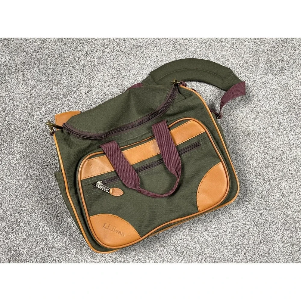 LL Bean Sportmans Accessory Bag Duffel Crossbody Canvas Leather Classic Travel